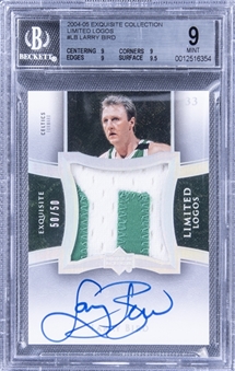 2004-05 UD "Exquisite Collection" Limited Logos #LB Larry Bird Signed Game Used Patch Card (#50/50) - BGS MINT 9/BGS 10